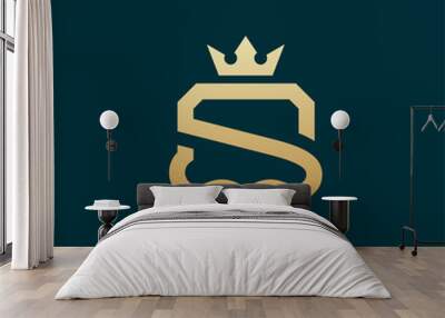 Luxury Simple S Initial Shield logo designs vector, Shield King logo template Wall mural