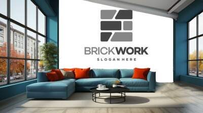 Modern Flat Brick logo, Brick Work simple modern logo template, logo template, symbol icon Wall mural