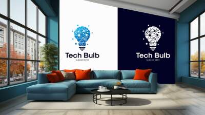 Modern Tech Bulb logo designs concept, Pixel Technology Bulb Idea logo template Wall mural