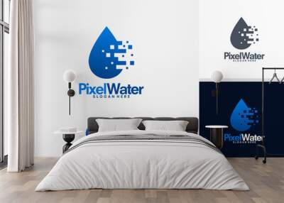 Pixel Water logo designs vector, Technology water logo template Wall mural