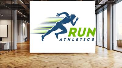 Running Man silhouette Logo with Finish ribbon, Marathon logo template, running club or sports club Wall mural