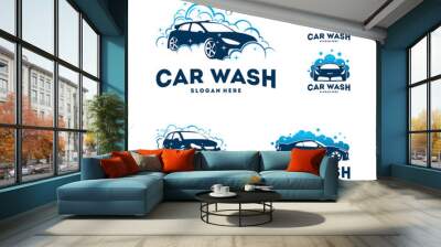 Set of Car Wash logo designs concept vector, Automotive Cleaning logo template Wall mural