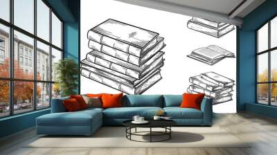 Set of Hand Drawn Stack of Books. Education Vector illustration Wall mural