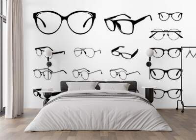 set of Various Eye Glasses Frame Silhouette vector illustration - Vector Wall mural