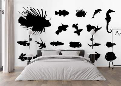 set of Various Fish Silhouette vector illustration Wall mural