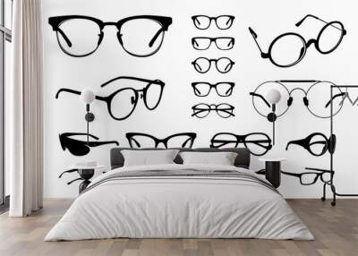 set of Various stylish Eye Glasses Frame Silhouette vector illustration Wall mural