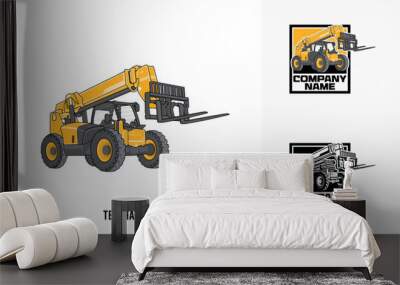 telehandler heavy equipment illustration, Telehandler heavy equipment Logo Badge Template vector Wall mural