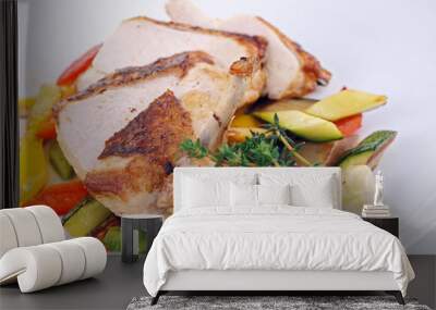 grilled chicken & mediterranean vegetables isolated on white Wall mural