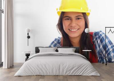 smiling girl with construction helmet Wall mural