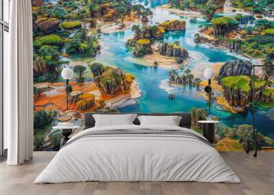 Fantastic alien landscape, a colourful fantasy coral reef lagoon, book cover or wallpaper Wall mural