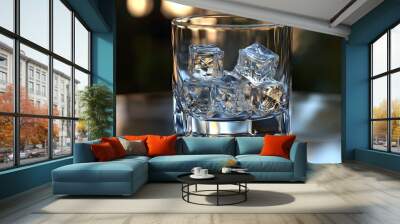 A Glass with Ice Cubes on a Reflective Surface Wall mural