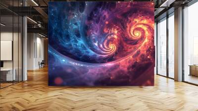 Abstract Swirling Nebula with Blue and Red Hues and Glowing Lights Wall mural