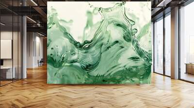 Green Water Wave Flow with Energetic Splatters, Highlighting the Natural Beauty and Force of Water Wall mural