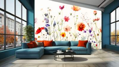 watercolor composition of assorted wildflowers, Wall mural