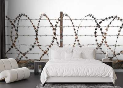 Barbed Wire Fence Security and Boundary Enclosure cut out transparent isolated on white background PNG file Wall mural