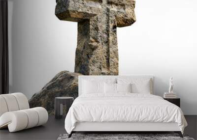 Christian stone cross on rock stone illustration Decor cut out transparent isolated on white background ,PNG file ,artwork graphic design. Wall mural