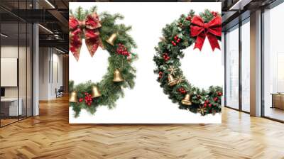 Festive Christmas wreath crafted from lush evergreen branches ,cut out transparent isolated PNG Wall mural