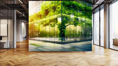 office building with tree for reducing carbon dioxide, Eco green environment. Wall mural