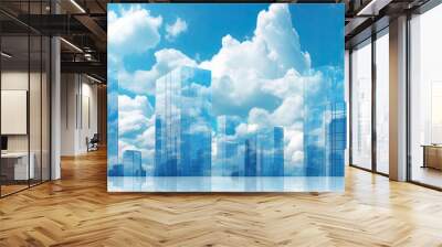 Reflective skyscrapers ,blue sky and clouds office building , Glass skyscrapers inscribed illustration banner. Wall mural