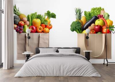 Set of Shopping bag with vegetables , isolated transparent background, PNG , Generative AI Wall mural