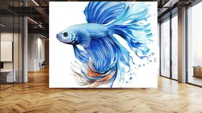 siamese betta fish with beautiful tail illustration Watercolor isolated on white transparent background, PNG ,Generative AI Wall mural