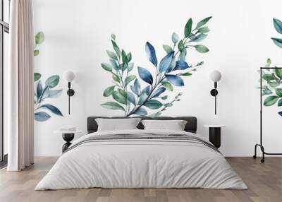 Watercolor leaves and branches illustration transparent background, PNG ,Generative AI	
 Wall mural