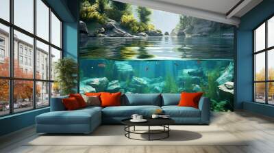 illustration of river pool piece of aquarium for very nice Ai Generative Wall mural