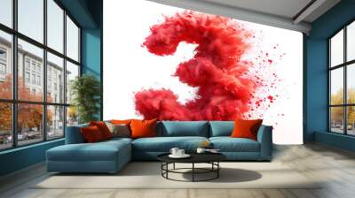 Number from red dust or smoke on white background. Character Number 3 % three percent with particles on abstract texture background. Realistic for advertising design clipart template pattern. Wall mural