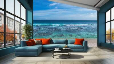 Beautiful tropical sandy beach and turquoise sea. Summer vacation and tropical beach concept.	 Wall mural