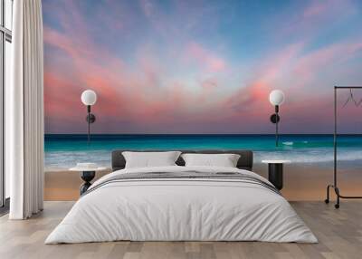 California beach at sunset. Pink clouds and blue sea. Sunset at tropical beach in Los Angeles, California. Wall mural