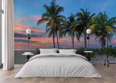 Palm trees on Miami Beach at sunrise, South Beach, Florida Wall mural