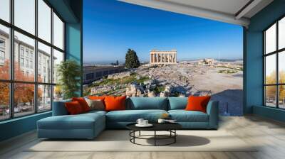 The Parthenon temple in the Acropolis of Athens against the blue sky, Greece. Wall mural