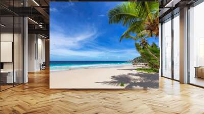 Tropical Beach. Sunny beach with coco palms and turquoise sea. Summer vacation and tropical beach concept.	 Wall mural