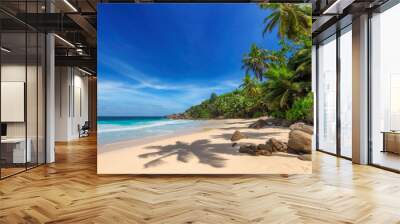 Tropical Sunny beach and coconut palms on Seychelles. Summer vacation and tropical beach concept.  Wall mural