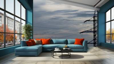 Background of the high-volatge tower in the sunset. Power Line. Evening Wall mural