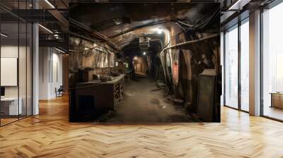 abandoned old unerground bunker interior, neural network generated photorealistic image Wall mural