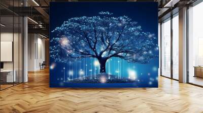 concept of network connection technology or big data as blue cyber tree. Neural network generated in May 2023. Not based on any actual person, scene or pattern. Wall mural