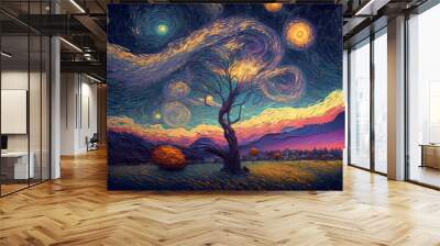 Pointillism art style landscape, neural network generated art. Digitally generated image. Not based on any actual person, scene or pattern. Wall mural