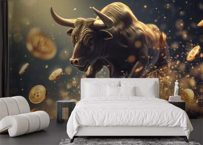 running bull and bitcoin shiner for crypto bull run concept. Wall mural