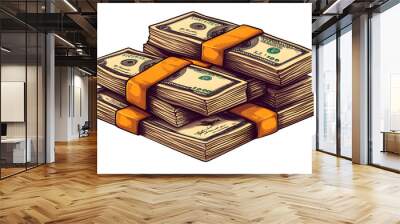 Stacks of money dollar cartoon Illustration isolated on cut out PNG or transparent background. Money coin stack pile. Finance design. International exchange rates. Business creates wealth bill. Wall mural