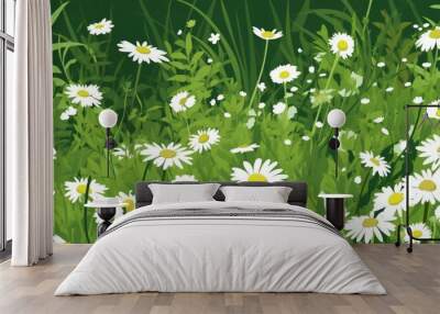 Vector green nature background White chamomiles flower Ai Generative Wall mural