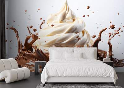 Whipped Cream with Chocolate or frozen yogurt on white background. Suitable for decorating cakes and various bakeries. Realistic food dessert clipart template pattern. Wall mural