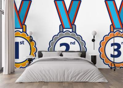 1st 2nd 3rd medal first place second third award winner badge guarantee winning prize ribbon symbol sign icon logo template Vector clip art illustration Wall mural