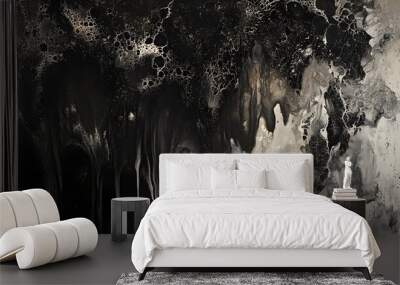 Abstract Black and White Paint Swirls with Golden Accents Wall mural