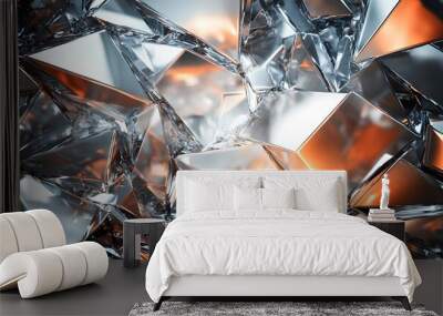 Abstract Close-up of Metallic Geometric Shapes with Orange Glows Wall mural