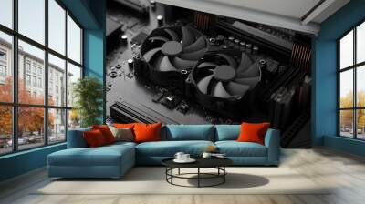 Close-up of a Black Motherboard with Two Fans Wall mural