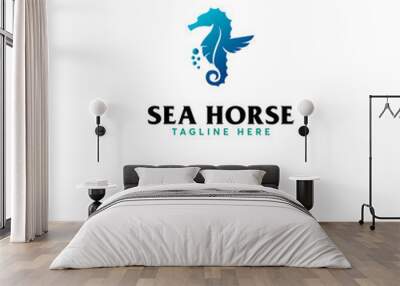 Elegant Sea Horse logo designs vector, Aquatic Animal logo Wall mural