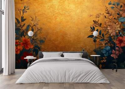 Golden Background with Floral Design Wall mural