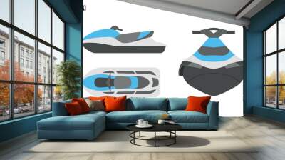 Jetski Flat design illustration, Public Vehicles , top view, side view, front view, isolated by white background Wall mural