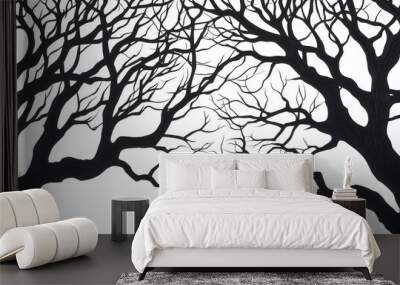 Silhouette of Two Bare Trees Reaching Towards the Sky Wall mural